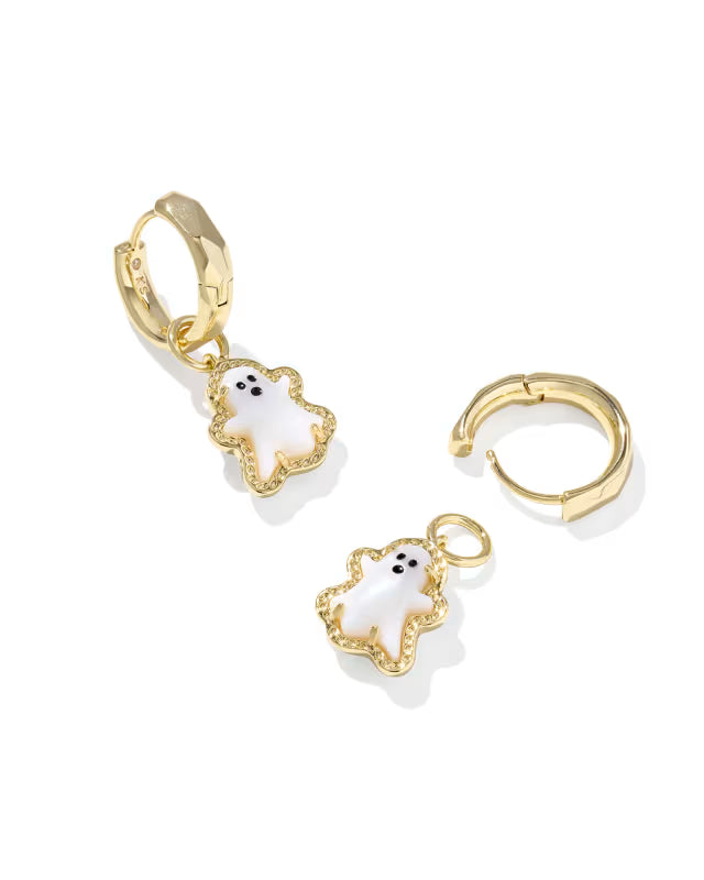 GHOST HUGGIE EARRINGS GOLD WHITE MOTHER OF PEARL