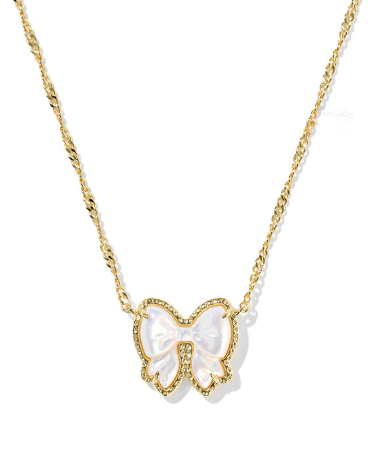 HALEY BOW SHORT PENDANT NECKLACE GOLD IVORY MOTHER OF PEARL