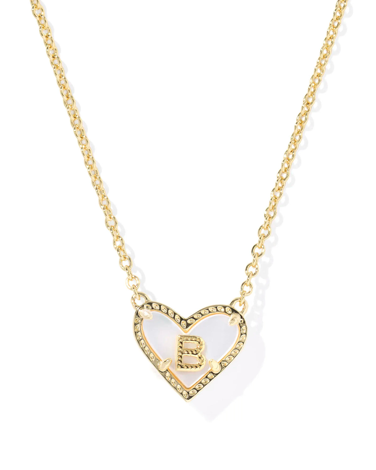 HEART LETTER B SHORT PENDANT NECKLACE GOLD IVORY MOTHER OF PEARL