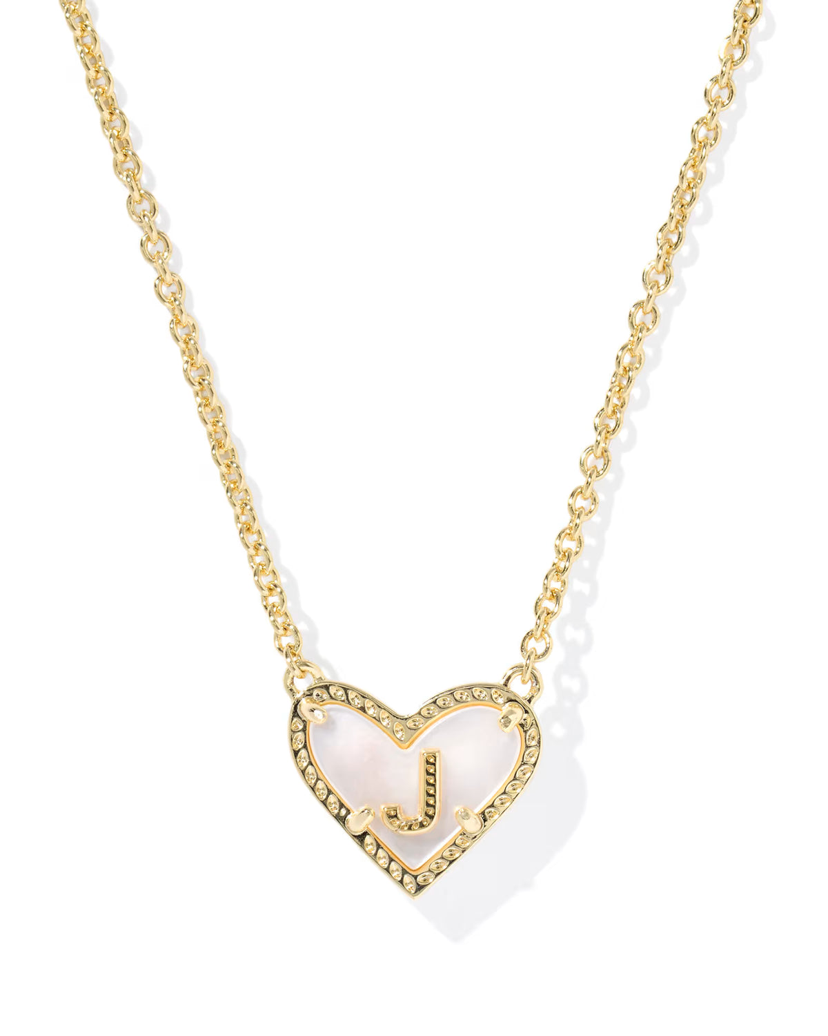 HEART LETTER J SHORT PENDANT NECKLACE GOLD IVORY MOTHER OF PEARL