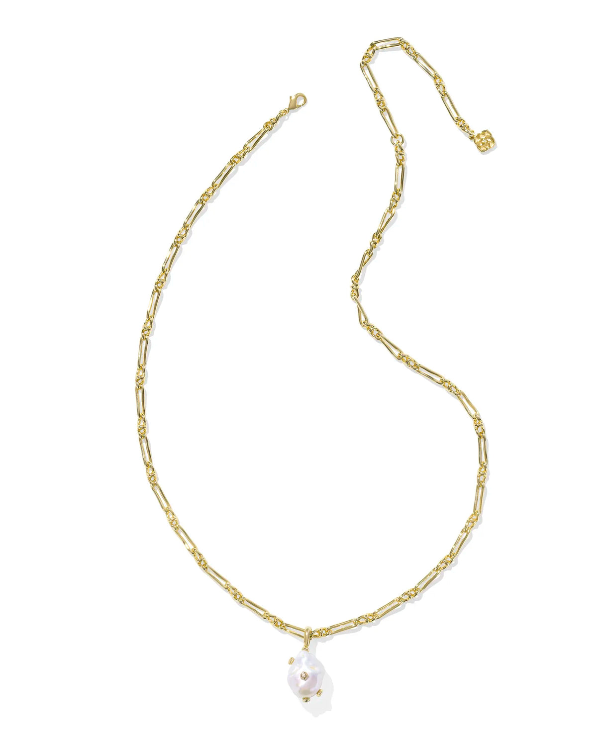MELODY SMALL LONG PENDANT NECKLACE GOLD WHITE PEARL