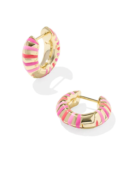 MIKKI ENAMEL HUGGIE EARRINGS GOLD PINK MIX