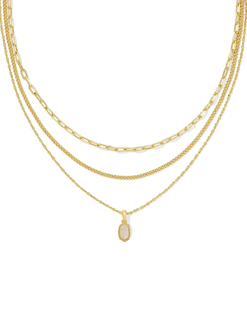 MINI ELISA TRIPLE STRAND NECKLACE GOLD IRIDESCENT DRUSY