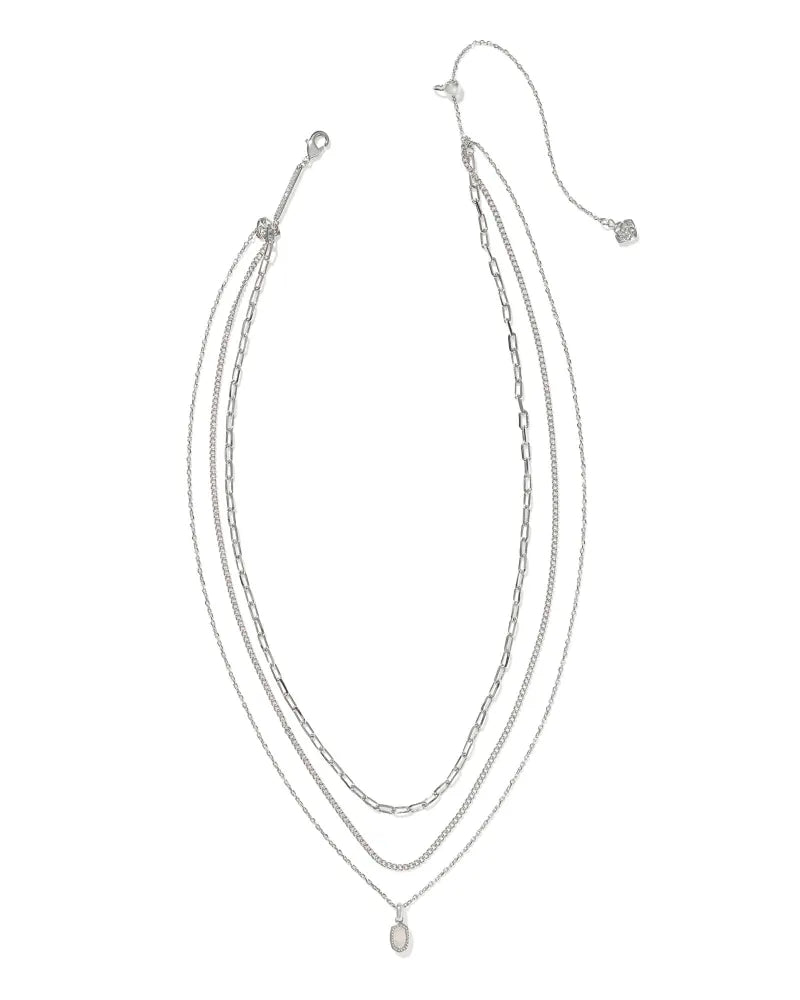 MINI ELISA TRIPLE STRAND NECKLACE SILVER IRIDESCENT DRUSY