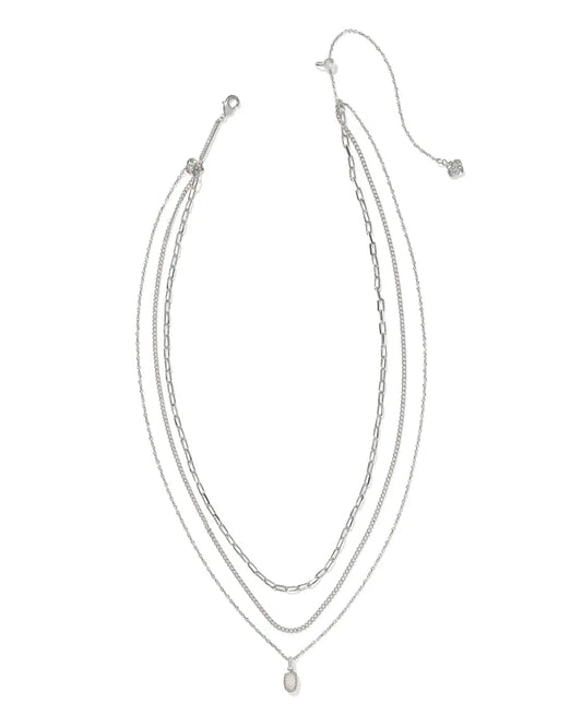 MINI ELISA TRIPLE STRAND NECKLACE SILVER IRIDESCENT DRUSY