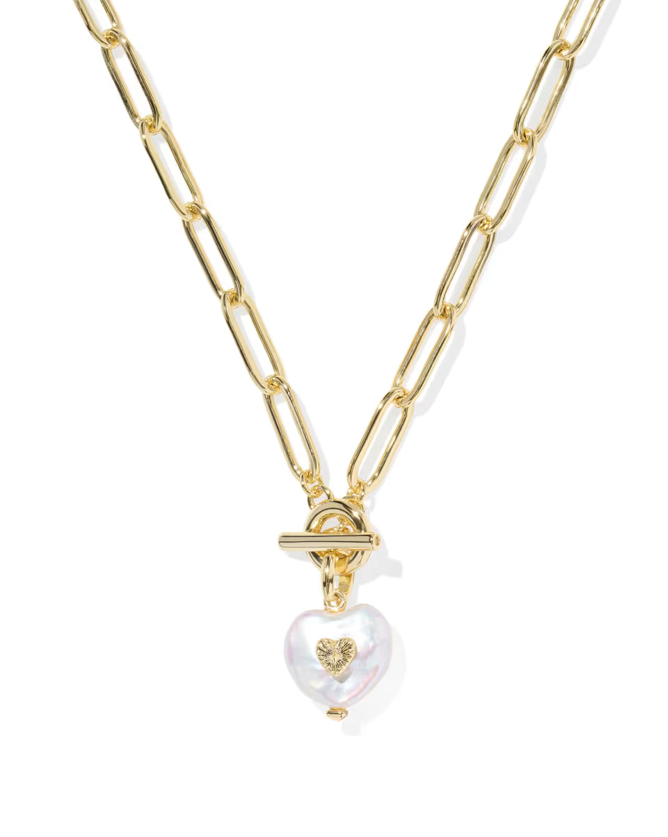 SASHA HEART SHORT PENDANT NECKLACE GOLD FRESHWATER CULTURED PEARL