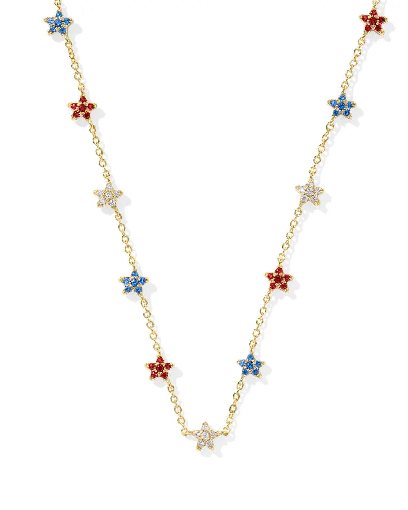 SIERRA STAR CRYSTAL STRAND NECKLACE GOLD RED WHITE BLUE MIX