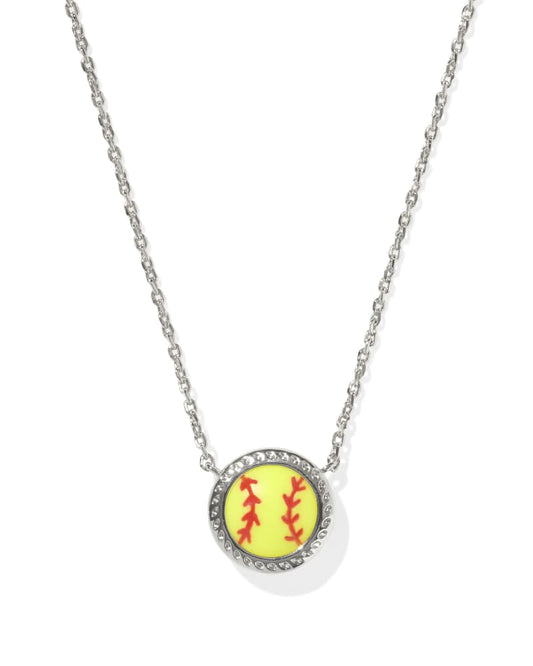 SOFTBALL SHORT PENDANT NECKLACE SILVER CHARTREUSE MAGNESITE
