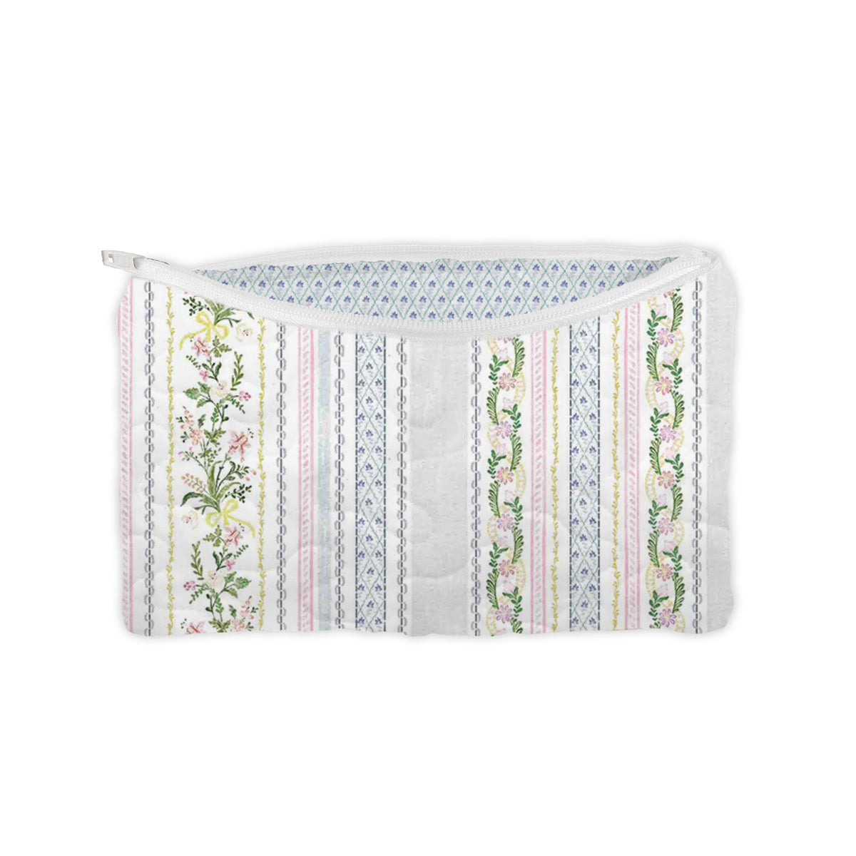 Milkglass Ribbon Blue Quilted Makeup Bag