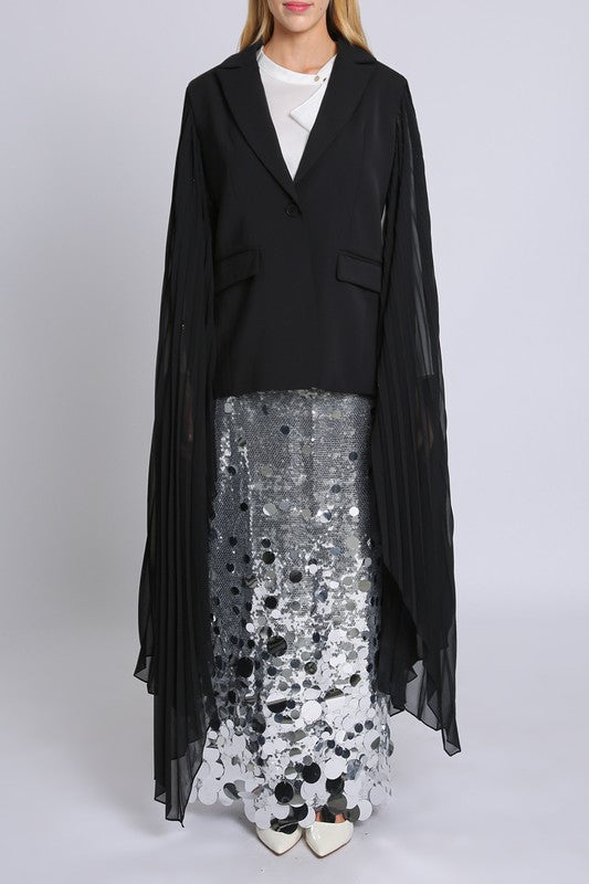 SINGLE BREASTED BLAZER WITH PLEATED CAPE SLEEVES