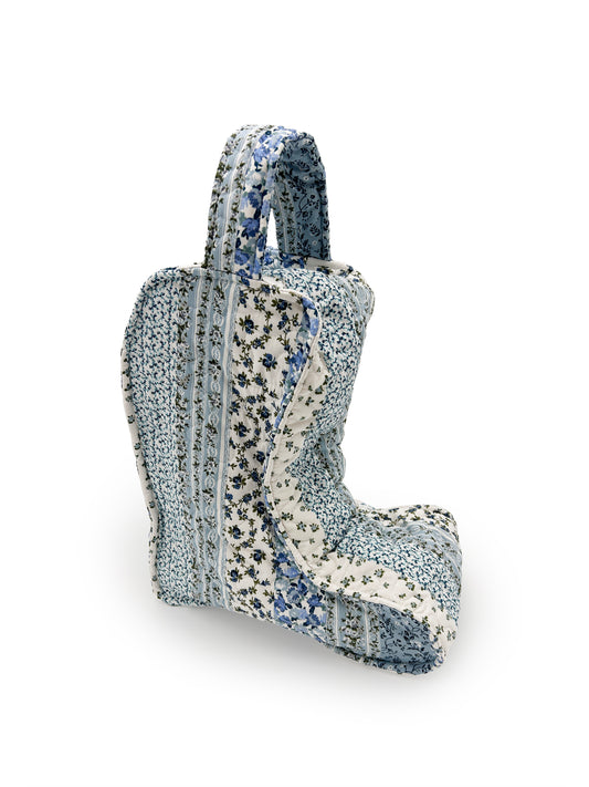 Paige Patchwork Stripe Blue Quilted Boot Bag