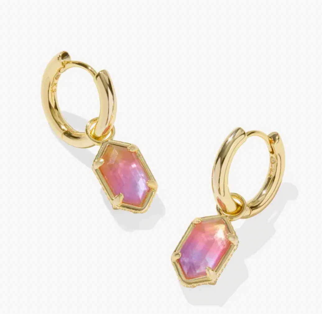 HALLIE HUGGIE EARRINGS GOLD SUNRISE WATERCOLOR ILLUSION