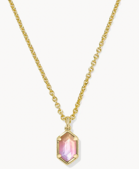 HALLIE SHORT PENDANT NECKLACE GOLD SUNRISE WATERCOLOR ILLUSION