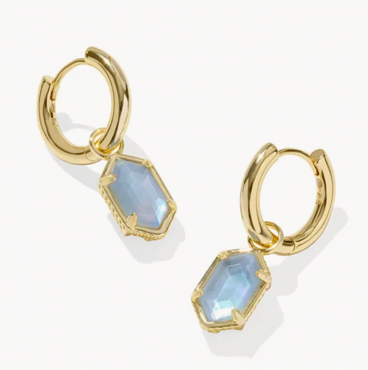 HALLIE HUGGIE EARRINGS GOLD SKY BLUE MOTHER OF PEARL
