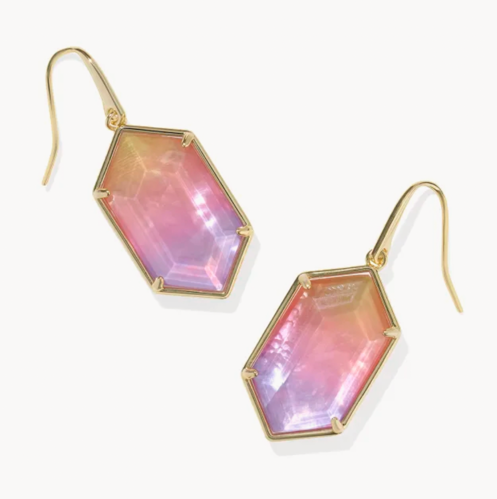 HALLIE DROP EARRINGS GOLD SUNRISE WATERCOLOR ILLUSION