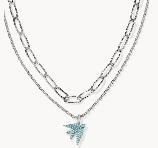 MELODY BIRD MULTI STRAND NECKLACE SILVER TEAL CRYSTAL