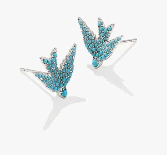 MELODY BIRD STUD EARRINGS SILVER TEAL CRYSTAL