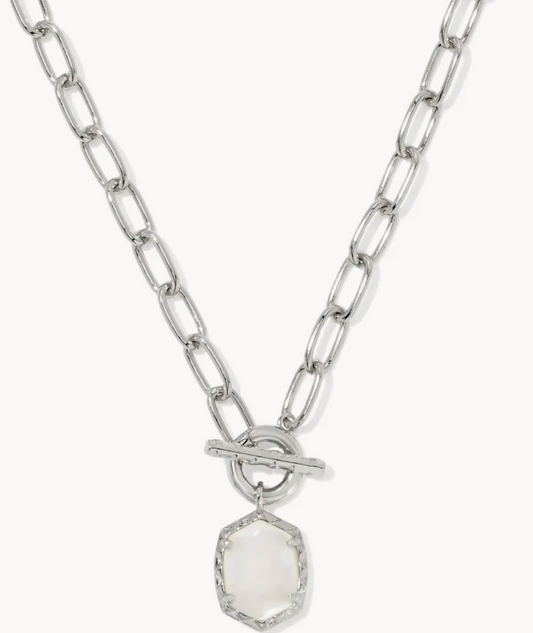 DAPHNE LINK AND CHAIN NECKLACE SILVER IVORY MOTHER OF PEARL