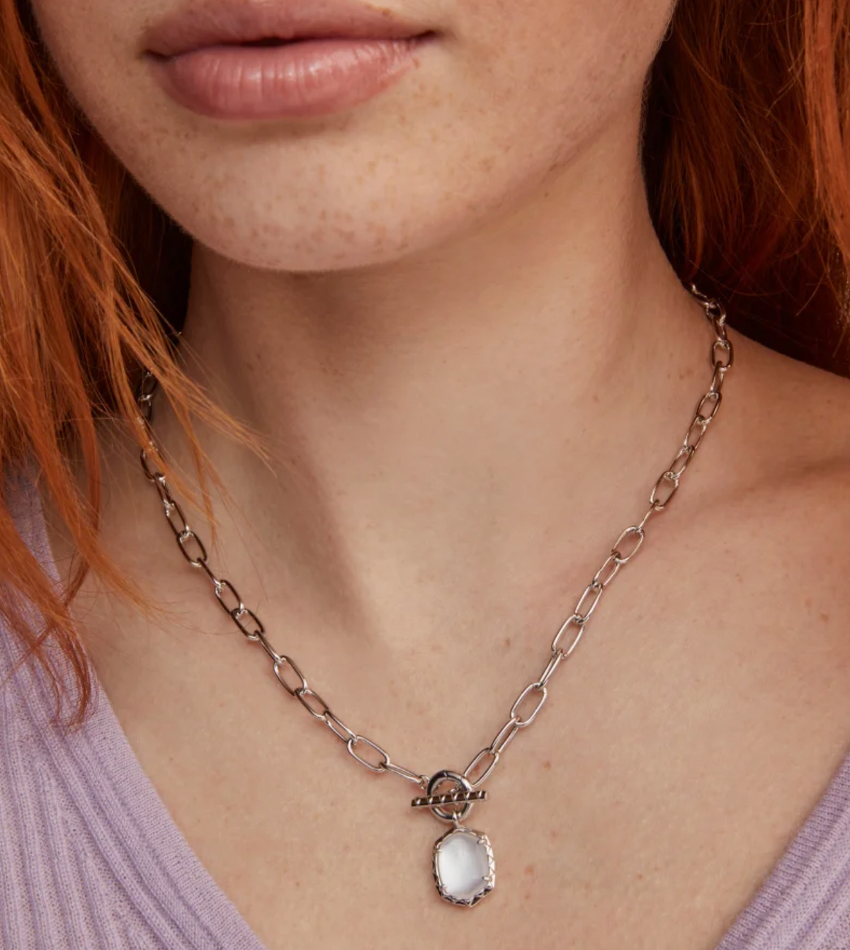 DAPHNE LINK AND CHAIN NECKLACE SILVER IVORY MOTHER OF PEARL