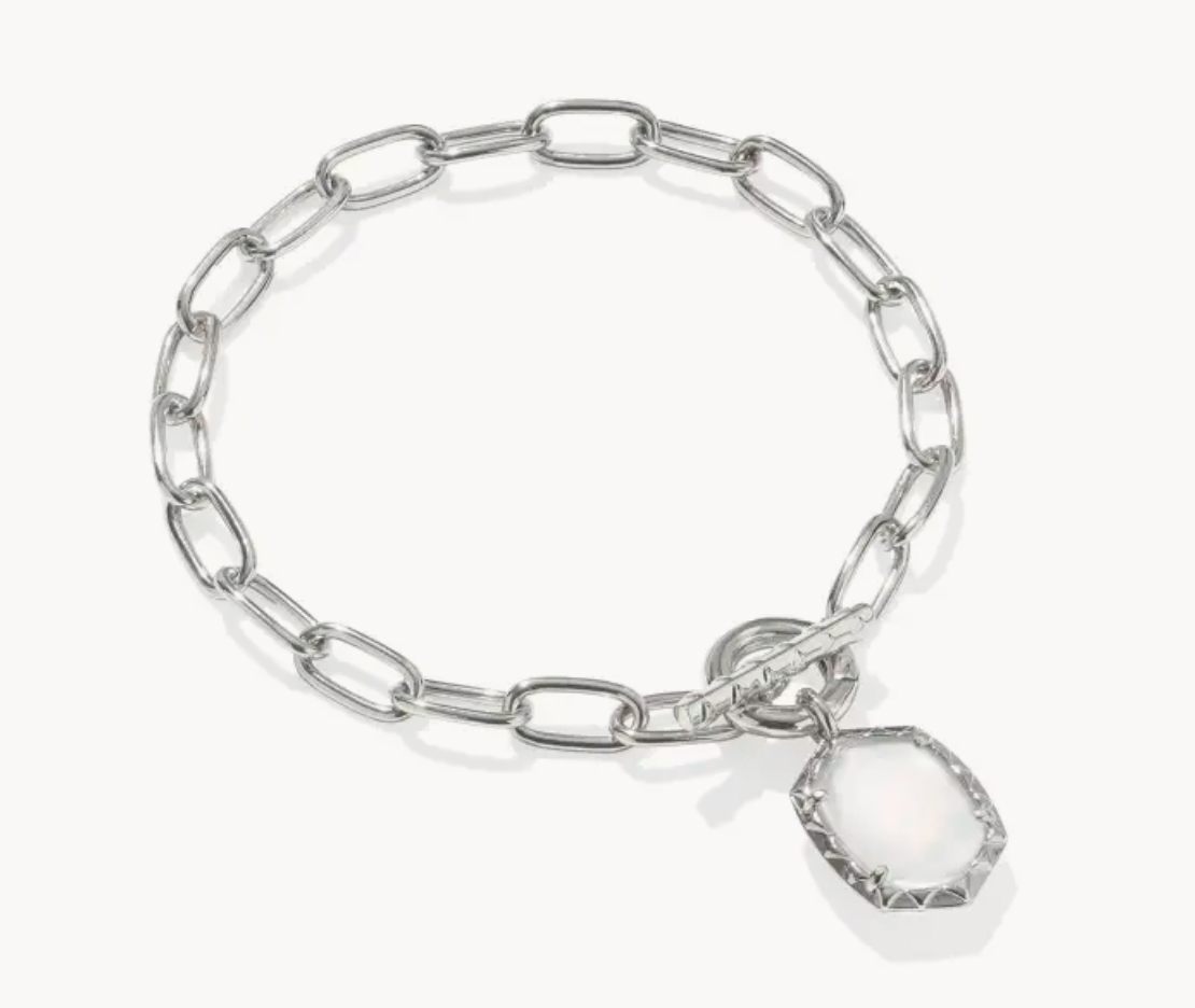 DAPHNE LINK AND CHAIN BRACELET SILVER IVORY MOTHER OF PEARL S/M