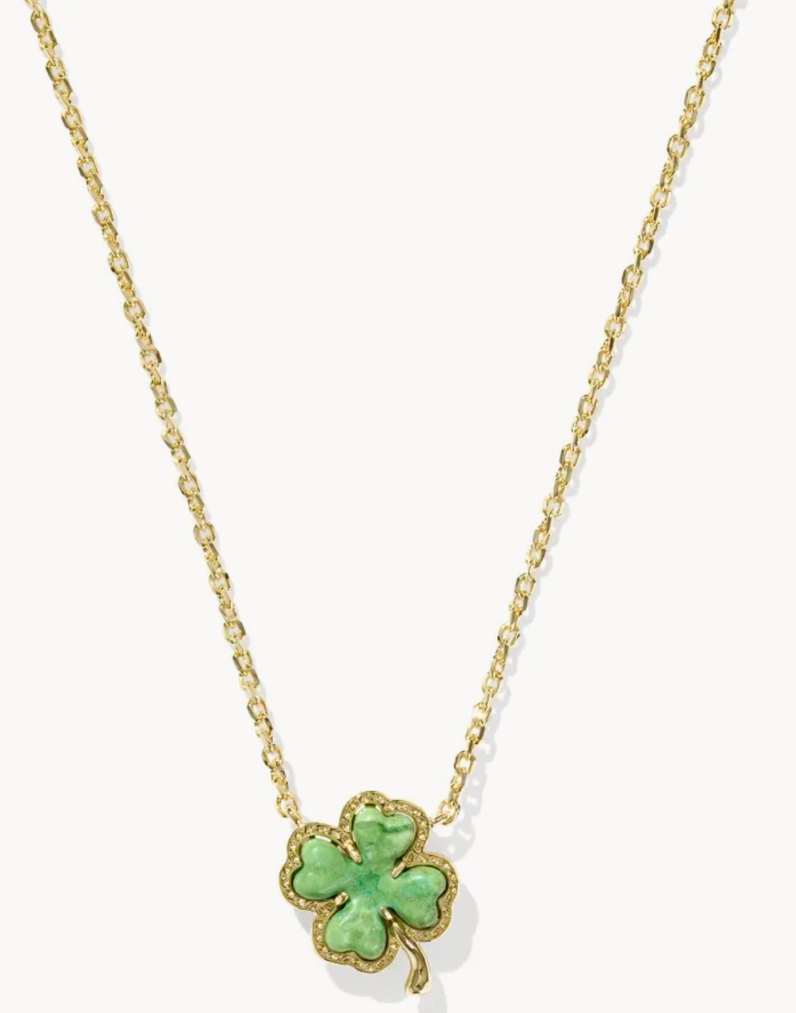 CLOVER SHORT PENDANT NECKLACE GOLD LIME GREEN MAGNESITE