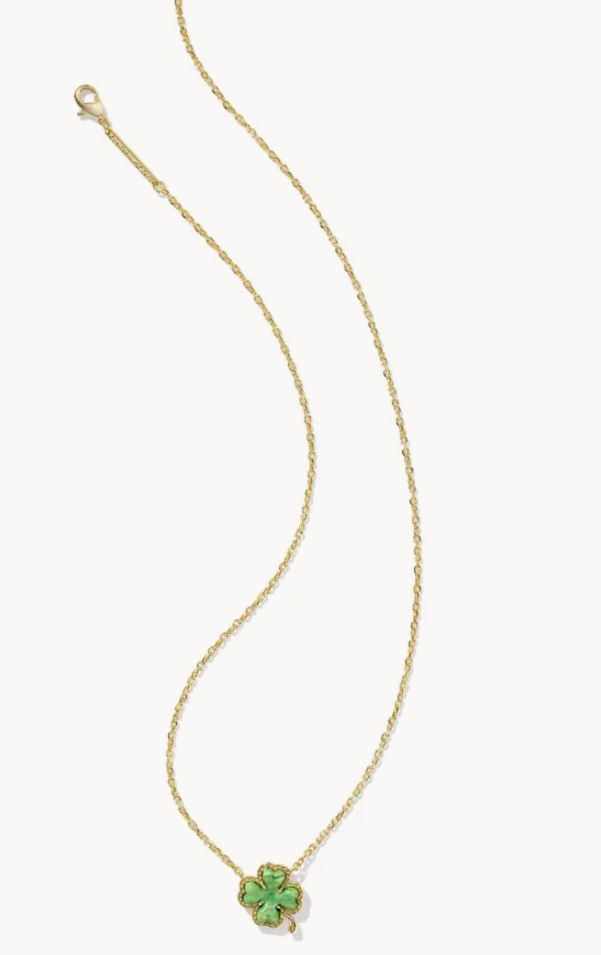 CLOVER SHORT PENDANT NECKLACE GOLD LIME GREEN MAGNESITE