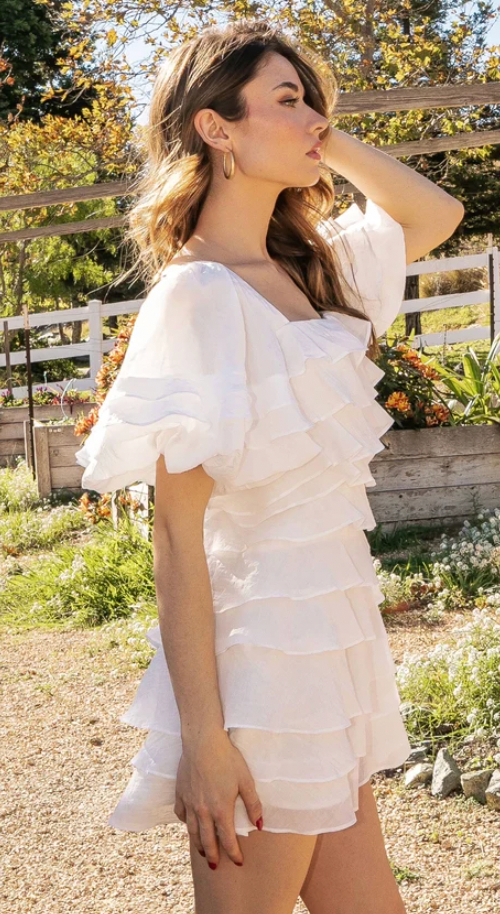 TIERED RUFFLE LAYERED MINI DRESS