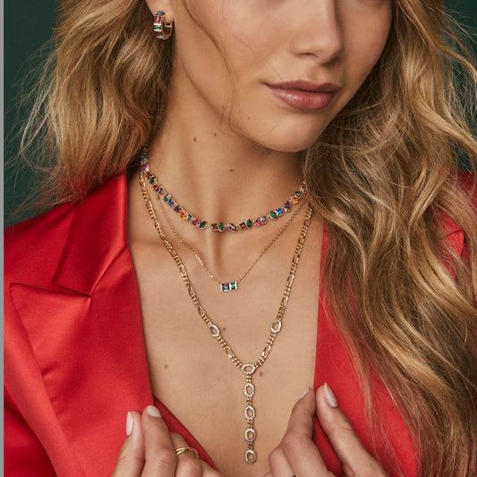 ISABELLE TENNIS NECKLACE GOLD MULTI MIX