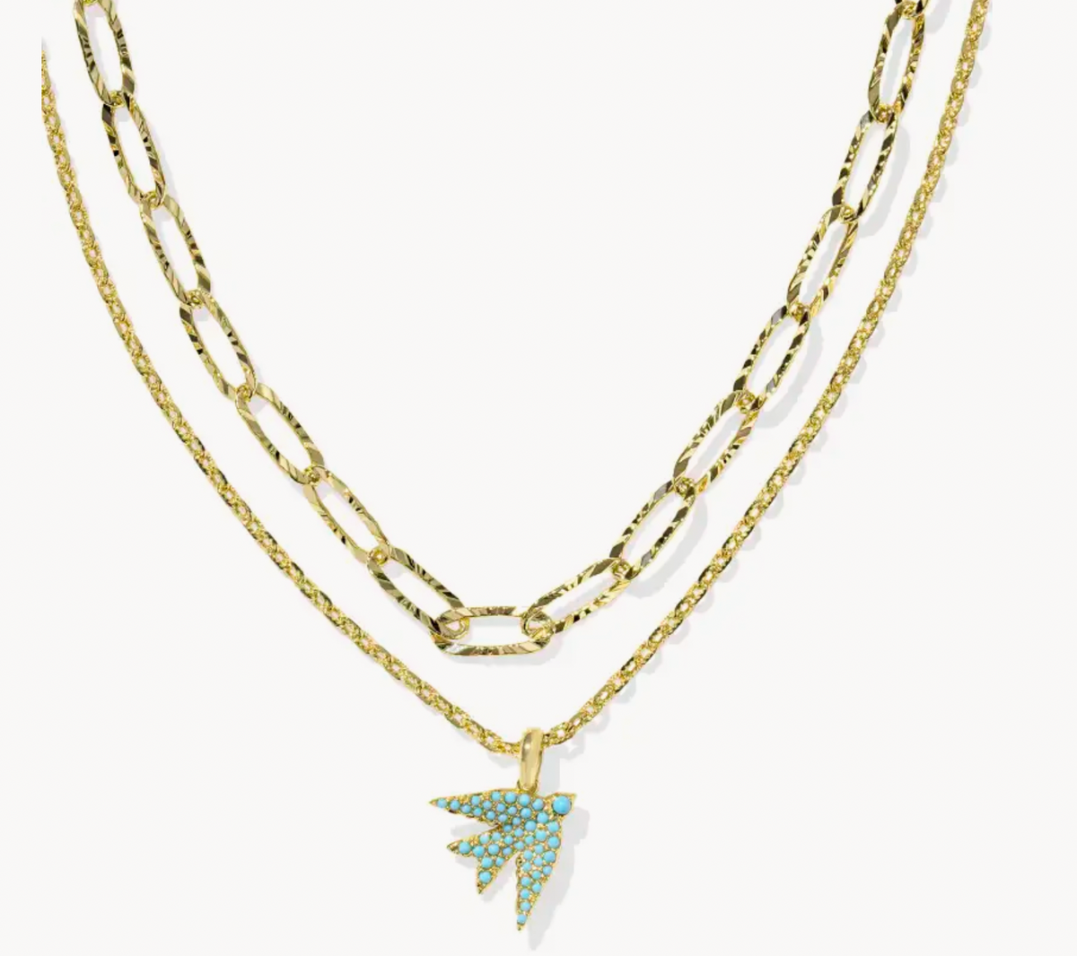 MELODY BIRD MULTI STRAND NECKLACE GOLD TEAL CRYSTAL