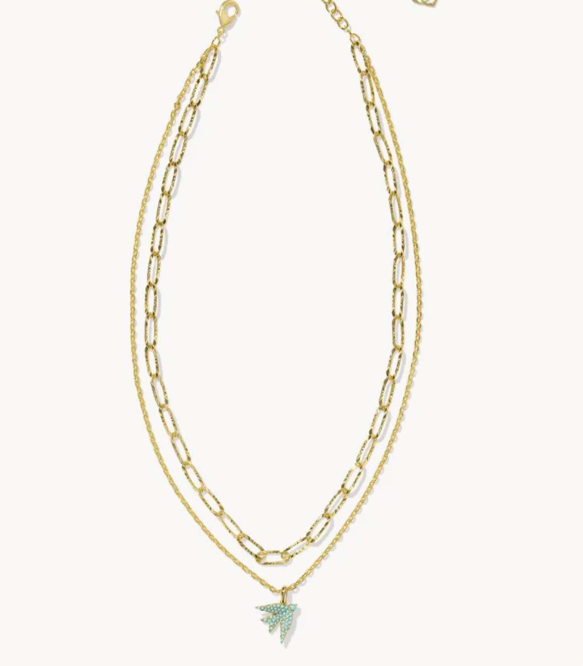 MELODY BIRD MULTI STRAND NECKLACE GOLD TEAL CRYSTAL