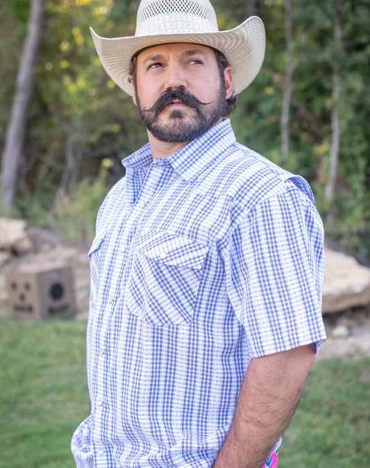 Men's Blue Quail - Navy Plaid Pearl Snap Short Sleeve