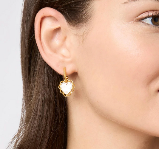 Lace Heart Hoop & Charm Earring-Mother of Pearl-OS