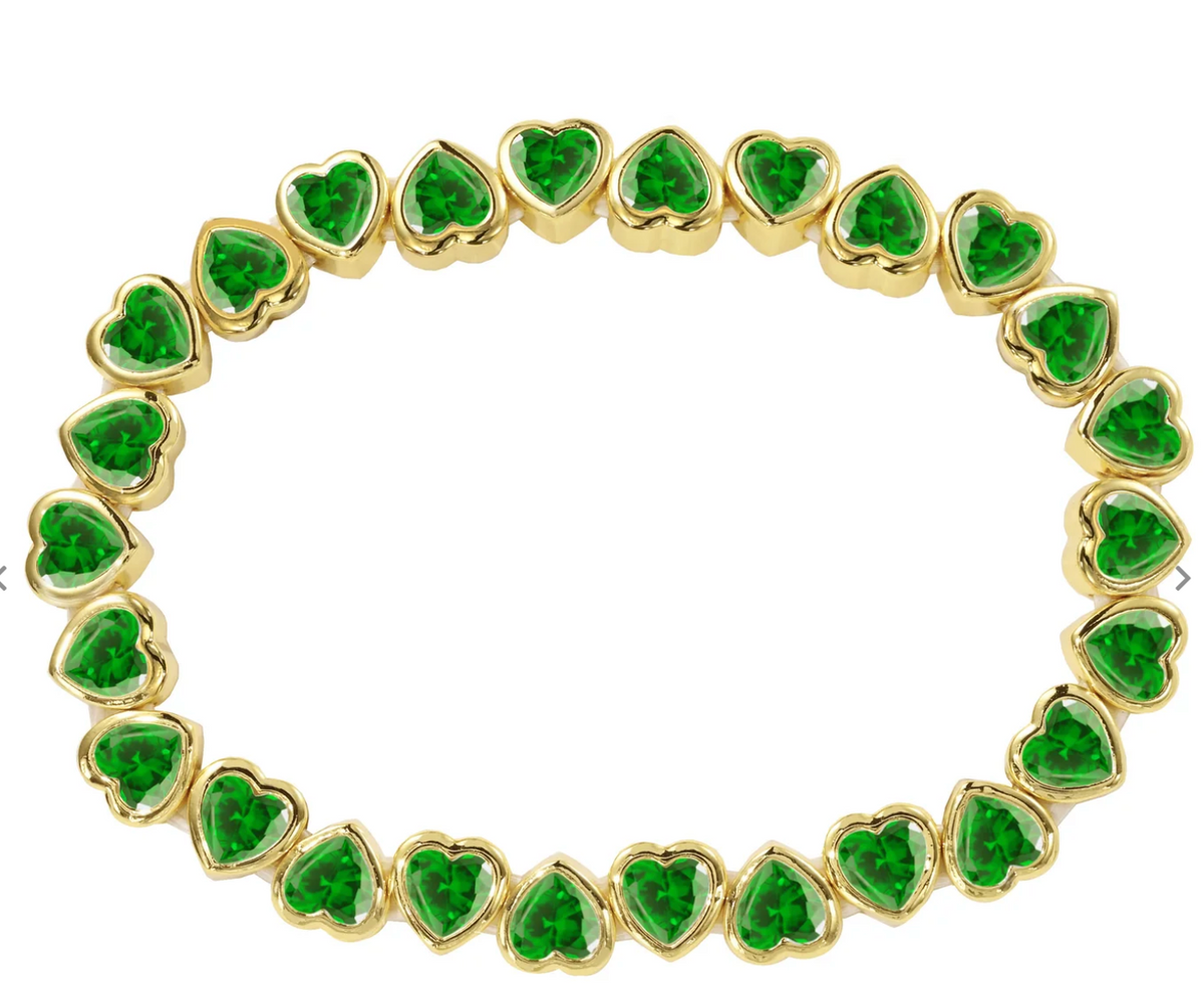 Stretchy Bezel Heart Bracelet Emerald