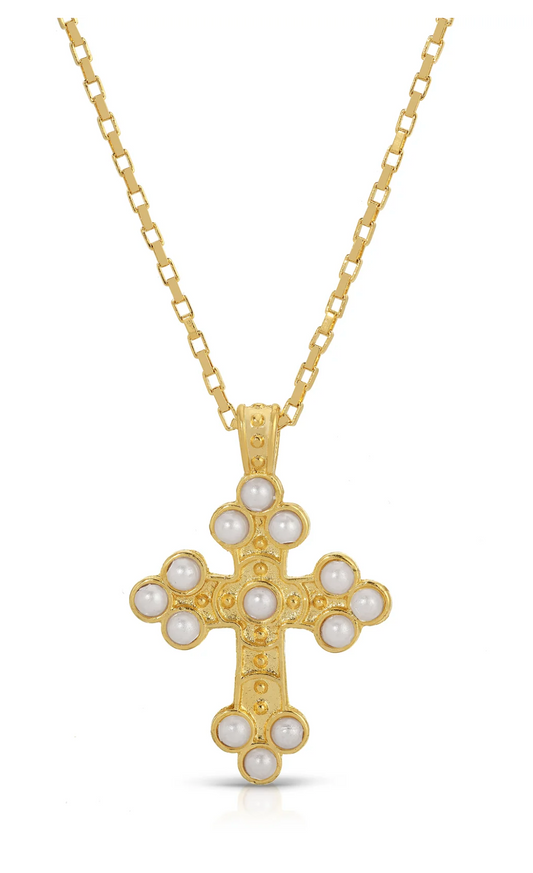 Elizabeth Pearl Cross Necklace