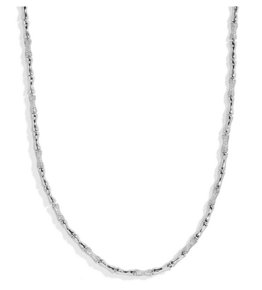 Bamboo Pave Necklace - Silver