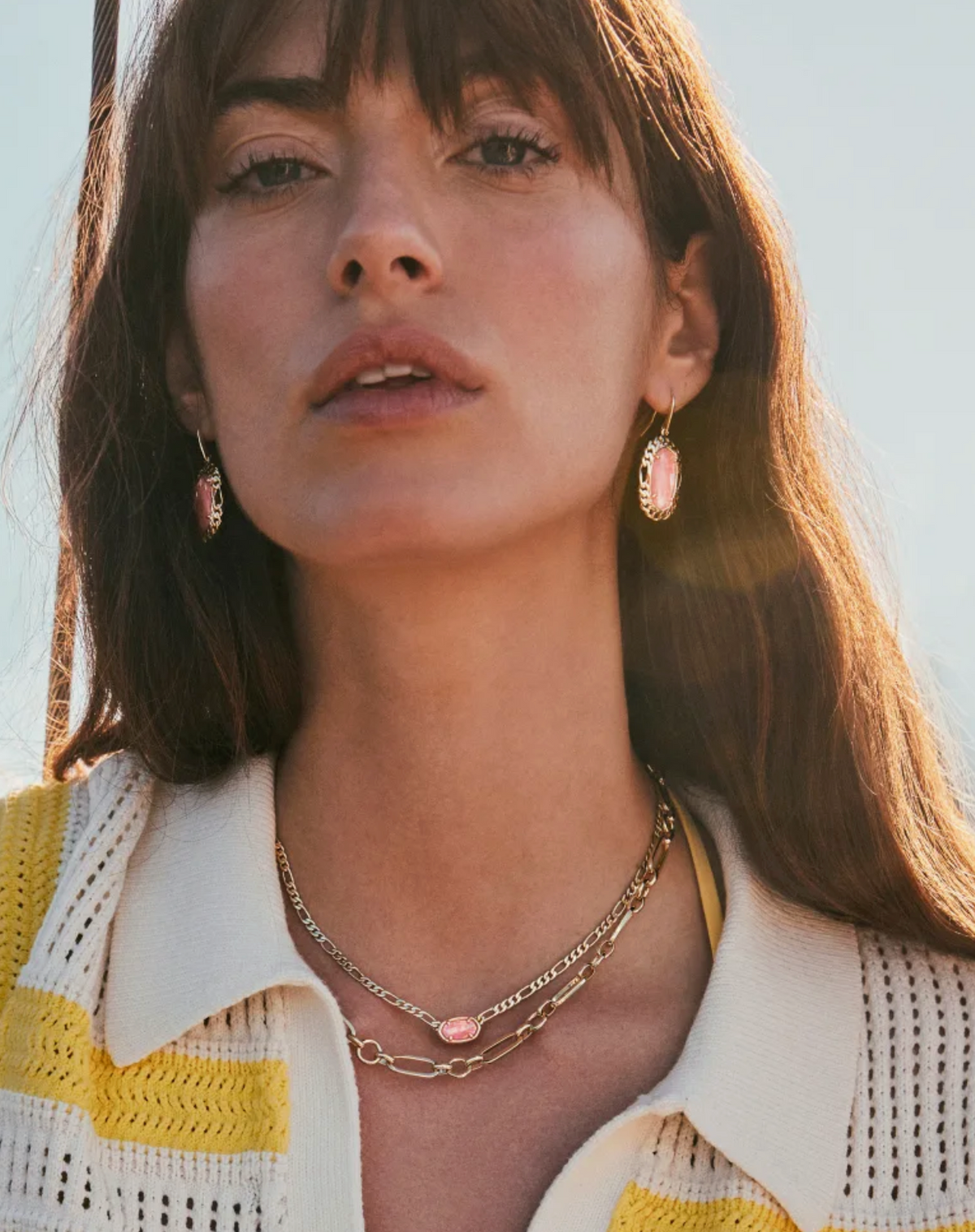 DANI FIGARO FRAME DROP EARRINGS GOLD PINK IRIDESCENT MOTHER OF PEARL