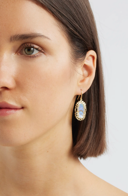 DANI FIGARO FRAME DROP EARRINGS GOLD IRIDESCENT ABALONE