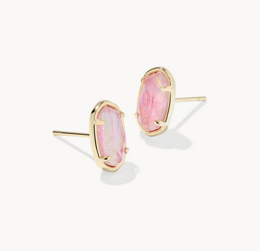 GRAYSON STONE STUD EARRINGS GOLD PINK IRIDESCENT MOTHER OF PEARL