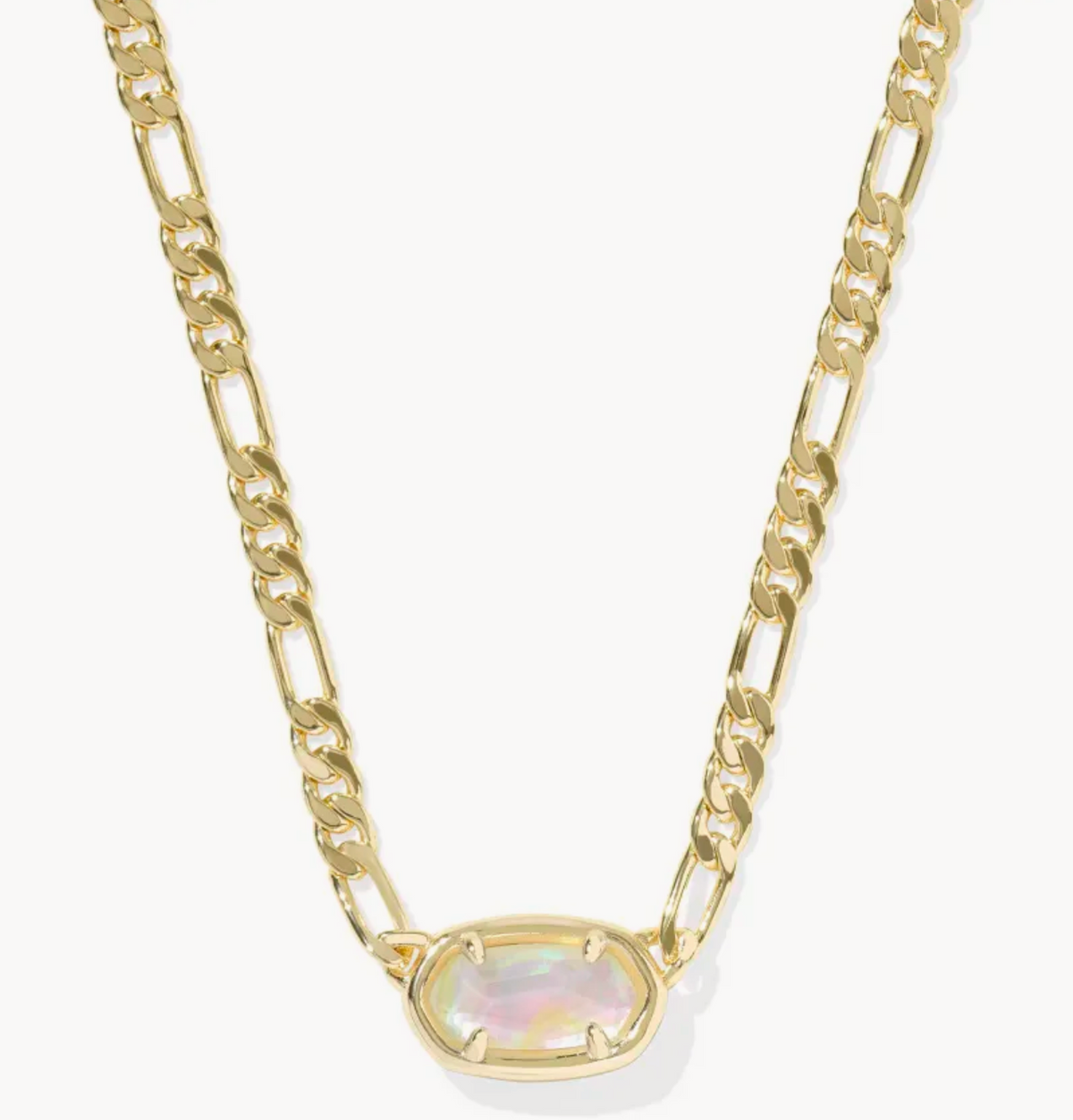 ELISA FIGARO CHAIN SHORT PENDANT NECKLACE GOLD IRIDESCENT ABALONE