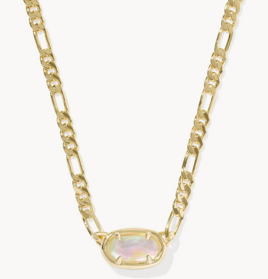 ELISA FIGARO CHAIN SHORT PENDANT NECKLACE GOLD IRIDESCENT ABALONE