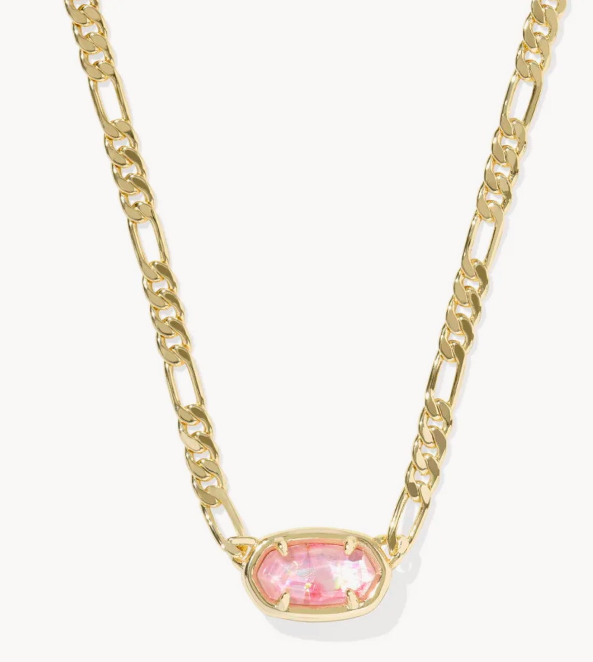 ELISA FIGARO CHAIN SHORT PENDANT NECKLACE GOLD PINK IRIDESCENT MOTHER OF PEARL