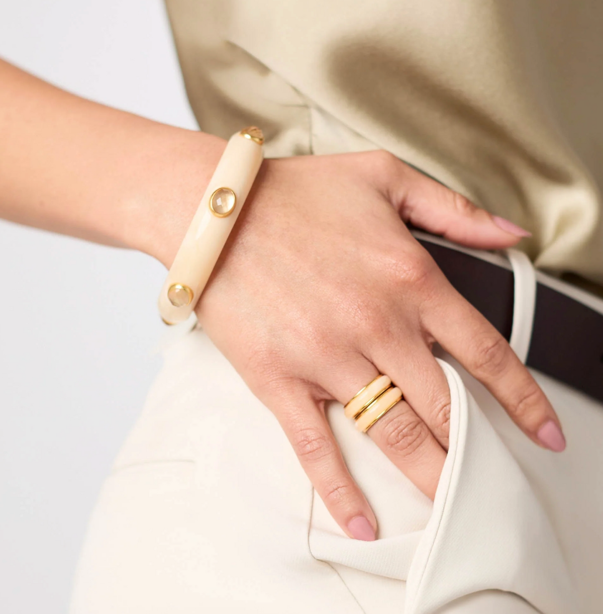 Carnaby Stone Bangle-Ivory-L