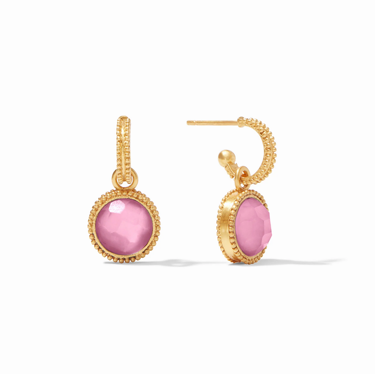 Fleur-de-Lis Hoop & Charm Earring-Iridescent Tourmaline Pink-OS