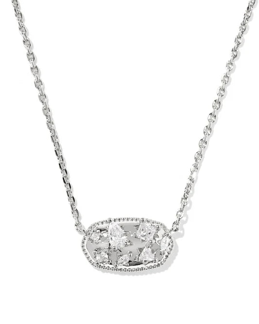 HOLLAND CRYSTAL SHORT PENDANT NECKLACE SILVER WHITE CZ