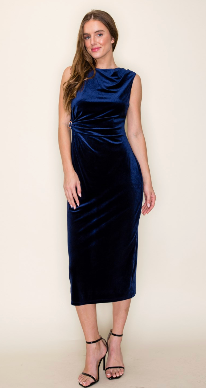 GOLD BUCKLE MIDI DRESS