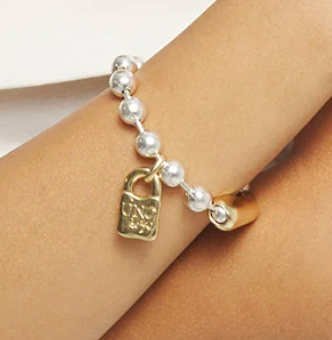 Sterling silver plated ball  bracelet with clasp and lock in 18k gold M