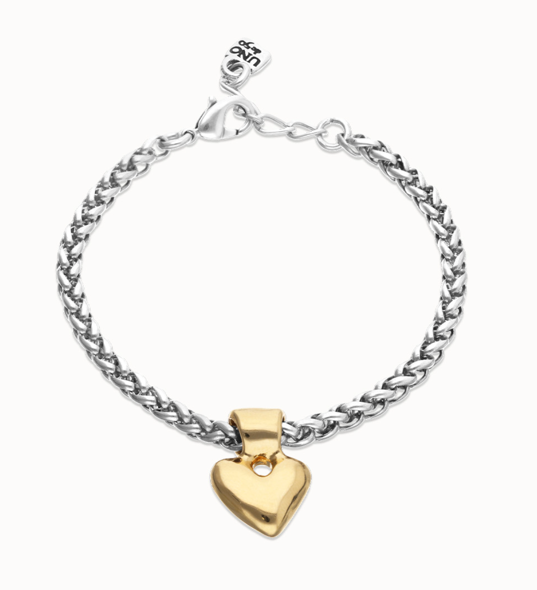 Bracelet plated in sterling silver with heart detail in gold 18k M