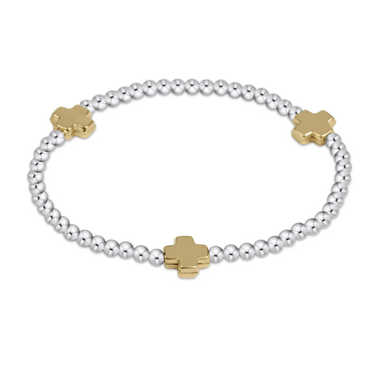 Signature Cross Small 2mm Mixed Metal Bracelet - Gold