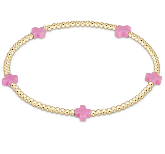 Signature Cross Small 2mm Gold Bracelet - Pink
