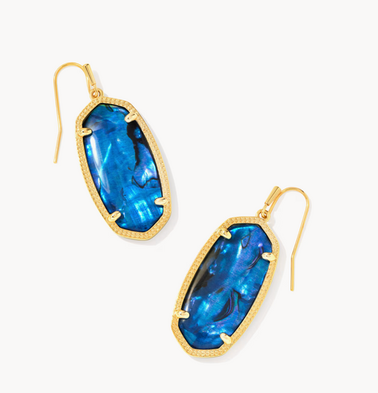 Elle Gold Drop Earrings in Navy Abalone